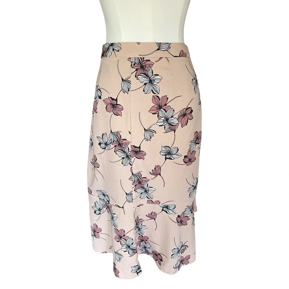 Banana Republic Light Pink Floral Trumpet Midi Skirt Size 6